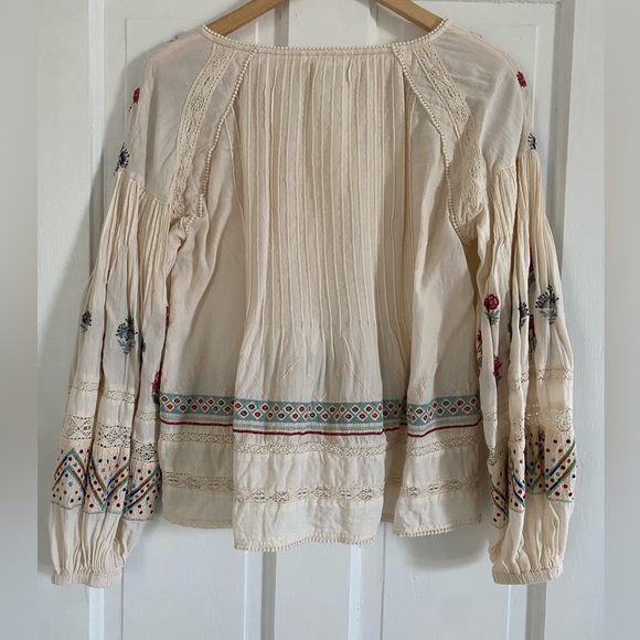 New Anthropologie Flowy Cream Multicolor Beaded Peasant Blouse Size XS - Picture 4 of 4